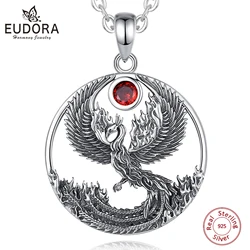 Eudora-Real 925 Sterling Silver Colar Fênix para Homens e Mulheres, Vintage, Sun, Pingente Fênix, Personalidade Fina Jóias, Presente de Festa