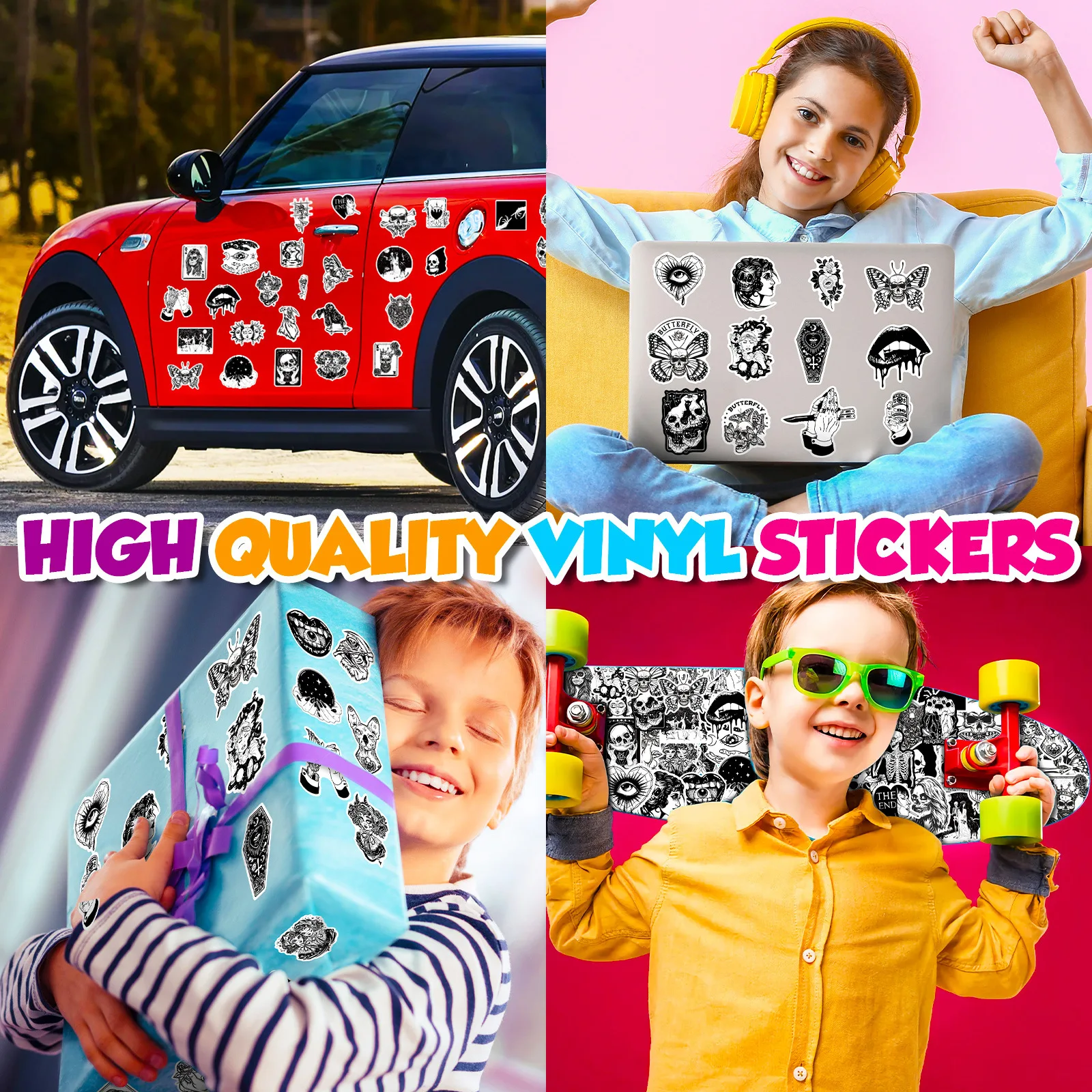 50pcs Gothic Stickers for Teens Boys, Cool Satanic Punk Skull Stickers, Horror Skeleton Goth Stickers for Laptop Book Luggage image 6