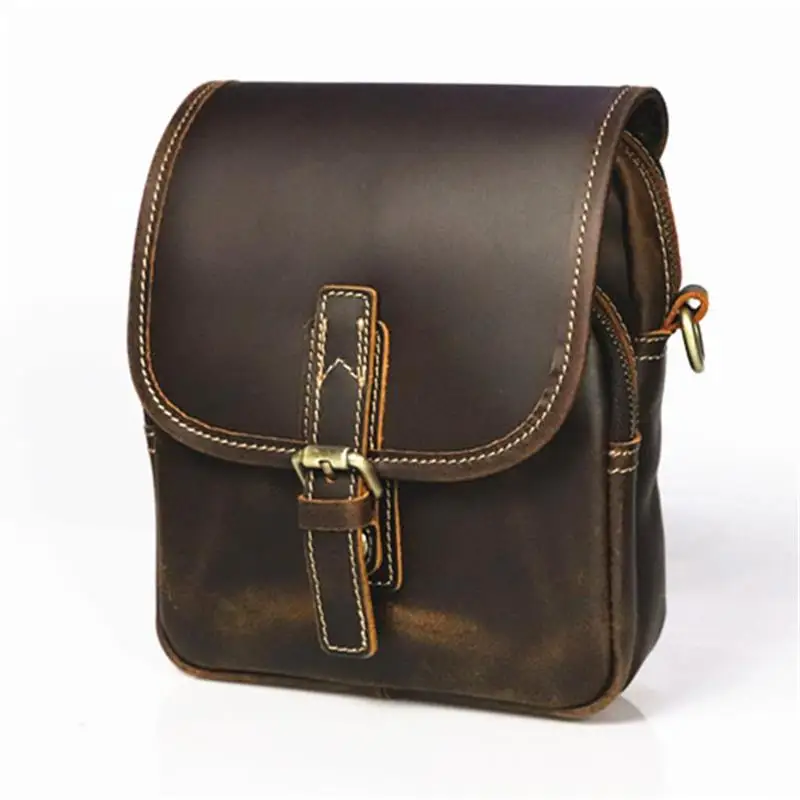 New men's retro leather vertical square solid color crossbody bag shoulder bag large capacity bag