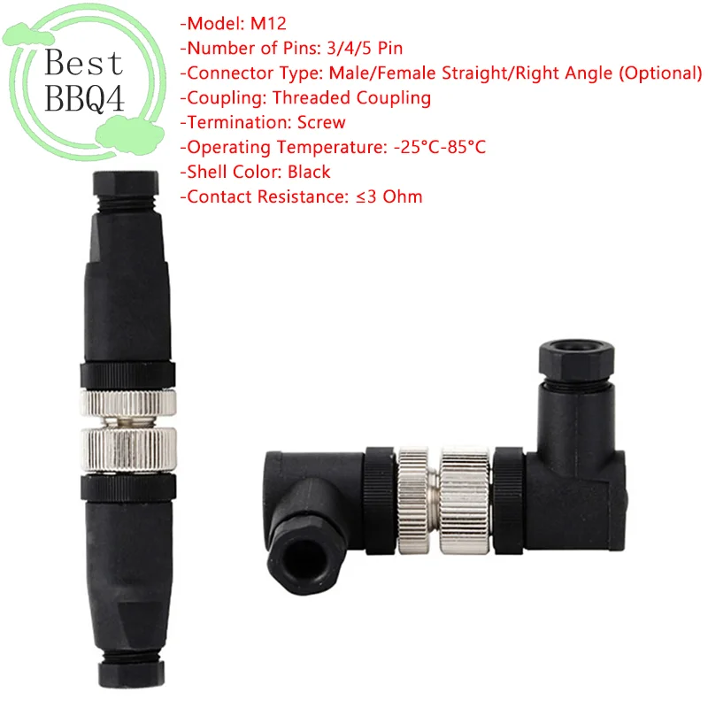 (BBQ4)1Pc 3/4/5 Pin M12 Sensor Connector Waterproof Male&female Plug Screw Threaded Coupling