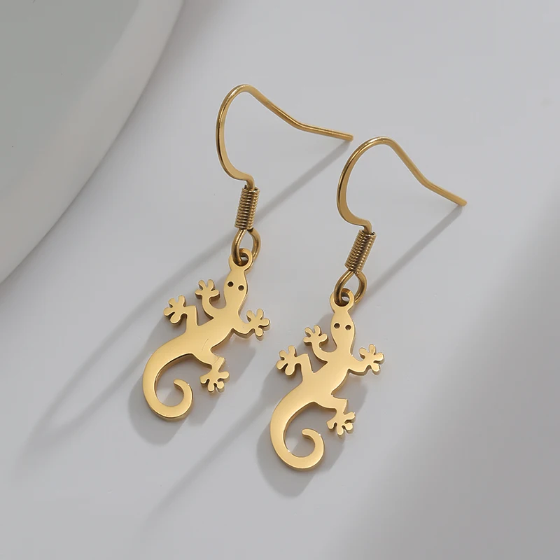 Punk Lizard Animal Gold Color Drop Earrings For Women Hypoallergenic Stainless Steel Tragus Piercing Earring Jewelry Wholesale