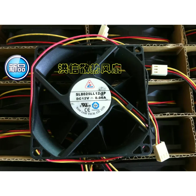 SAM LAM SL8025LL12-3P DC 12V 0.06A 80x80x25mm 3-Wire Server Cooling Fan