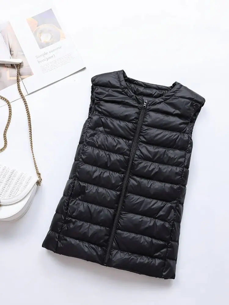 0-10℃ Autumn Winter Women Ultra Light Down Vest Fashion Female Puffy Waistcoat Portable Down Jackets O-Neck Sleeveless Coat 8XL