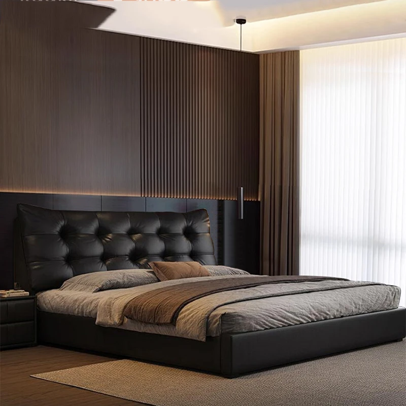 Leather Base Sheets Double Bed Black Minimalist Modern Luxury Double Bed Frame Storage Cheap Cama Doble Bedroom Furniture Set