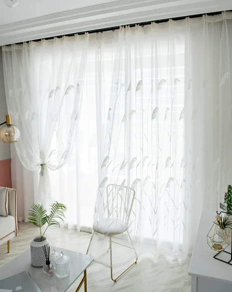 Modern Simple Pastoral Style Nordic White Reed Embroidered Curtains Living Room Bedroom Balcony Blackout Curtains