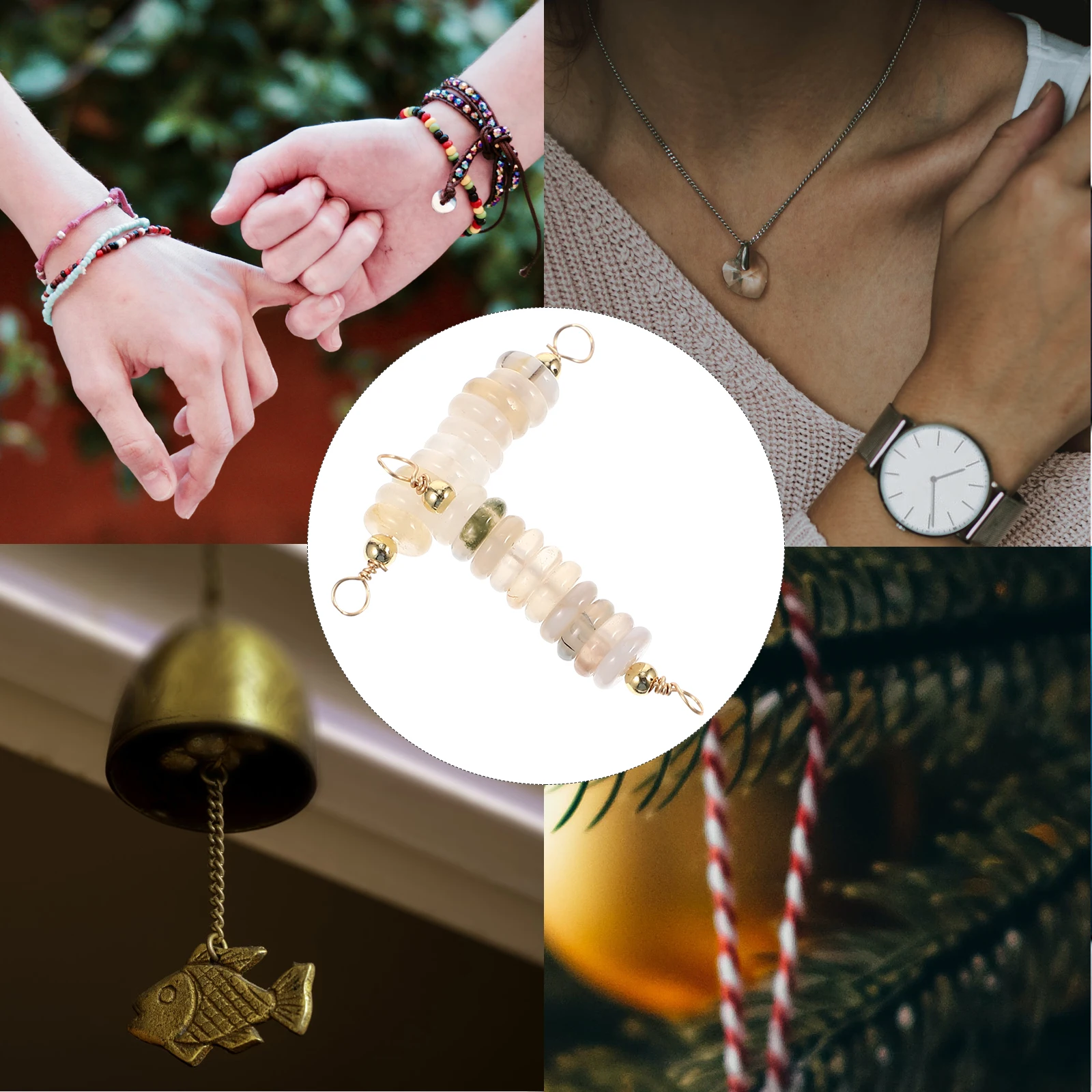 

2Pcs Natural Stone Spacer Beads Strings for Jewelry Making Bracelets Necklace DIY Accessories White Agate Pendant