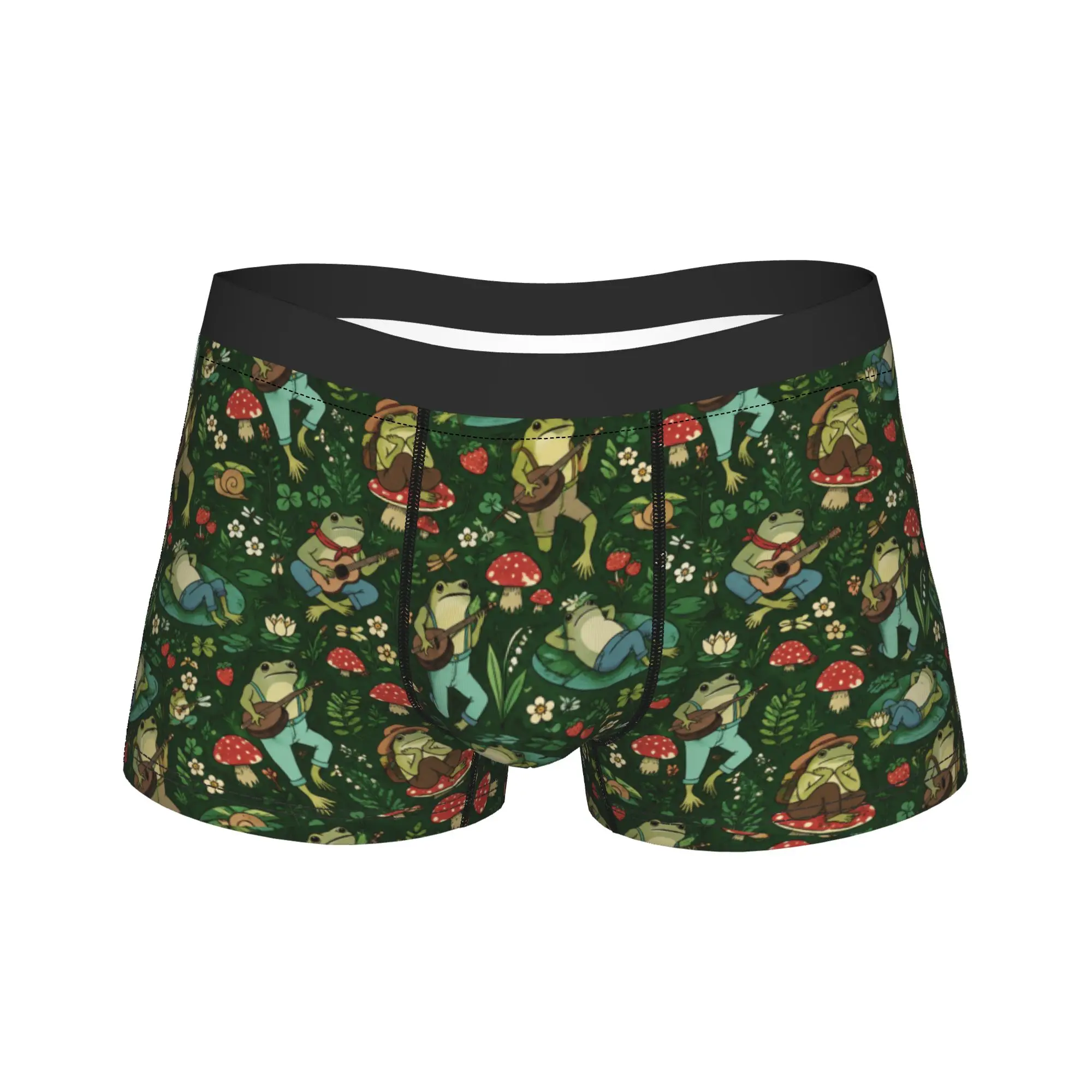 Cute Cottagecore  Frog Playing Banjo on Mushroom Boxer Shorts  3D Pouch Underwear High Quality Shorts Briefs Breathable Males