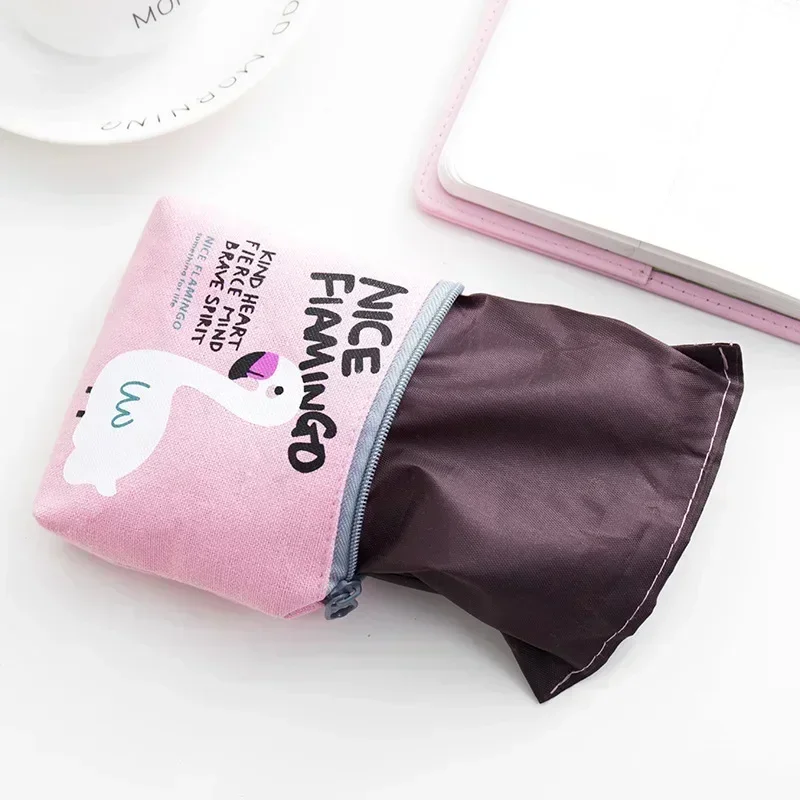 Woman Square Flamingo Coin Pouch Money Bags Pink Canvas Fabric Change Wallet Cute Cartoon Coin Purse Keys Earphone Storage Bag view 4