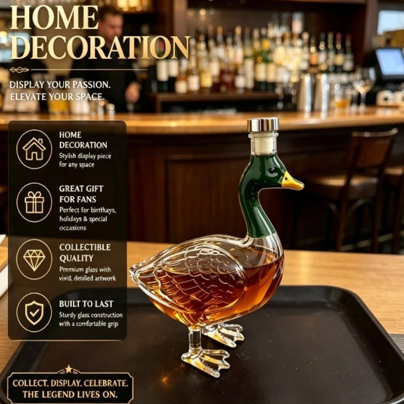 Mallard Duck Figurine Glass Whiskey Decanter Bottle Airtight Metal Stopper Liquor Storage Jar Home Bar Accessory Christmas