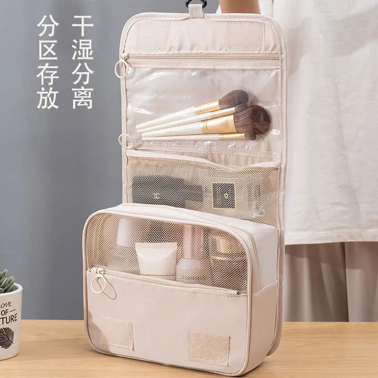 Hanging cosmetic bag Premium sense toilet bag Large capacity dry and wet separation mesh yarn Hanging premium sense cosmetic bag