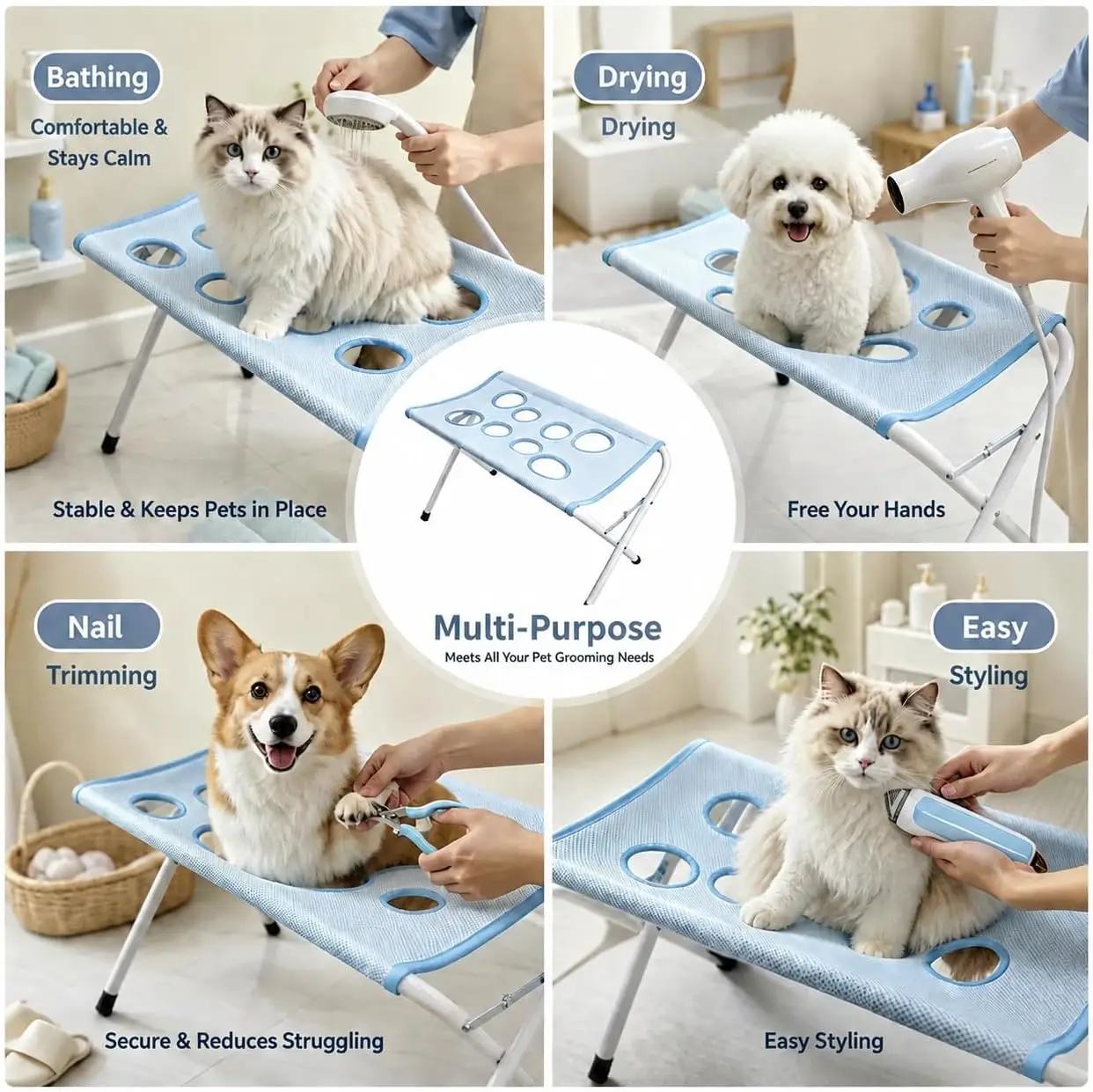 Dog Grooming Hammock Foldable Stand Pet Nail Trimming Harness Breathable Mesh Bathing Support for Dogs Cats Paw Care Tool