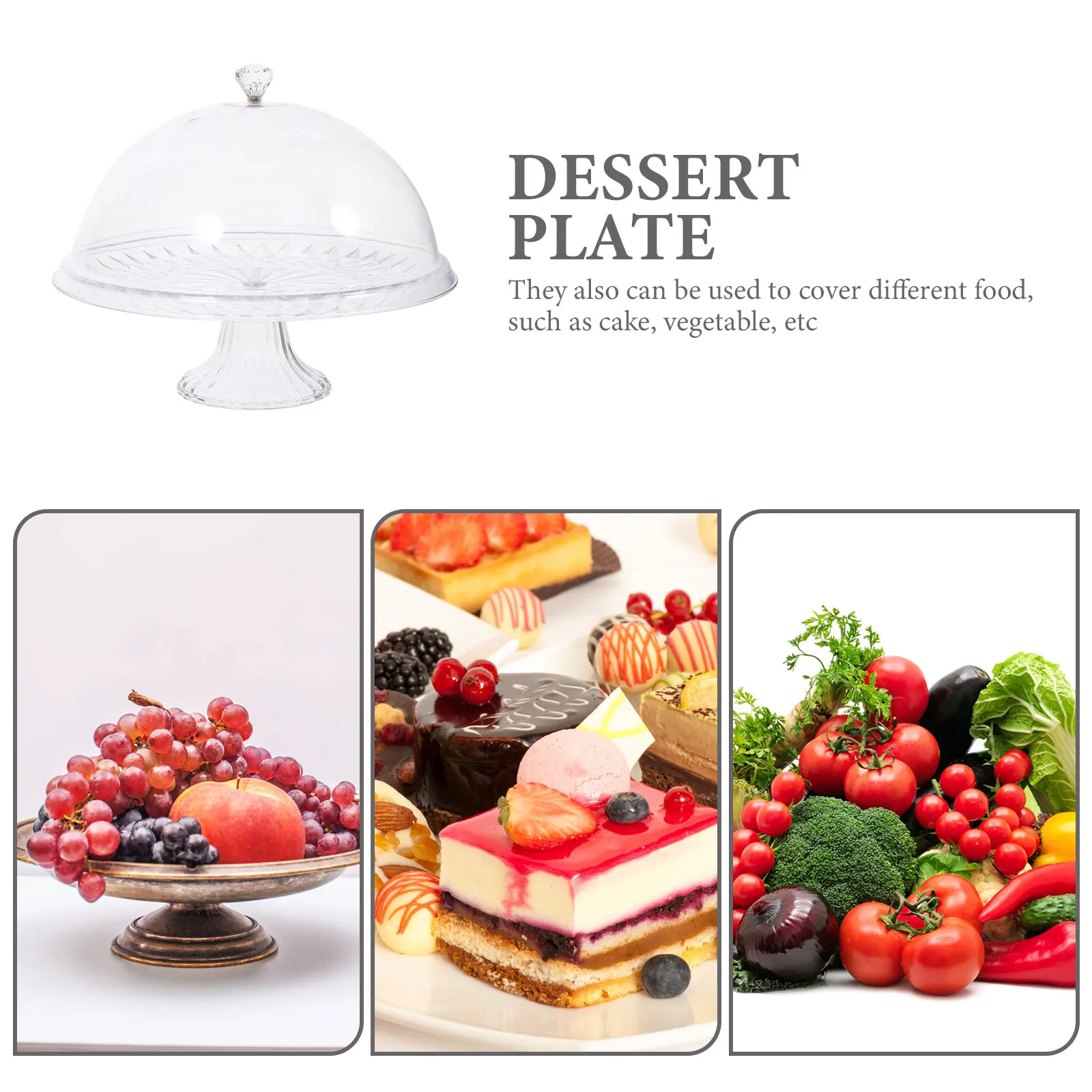 

1Set Cake Dome Cover Transparent Food Tray with Handle for Cake Vegetable Storage Household Dessert Plate Multi-Function Party