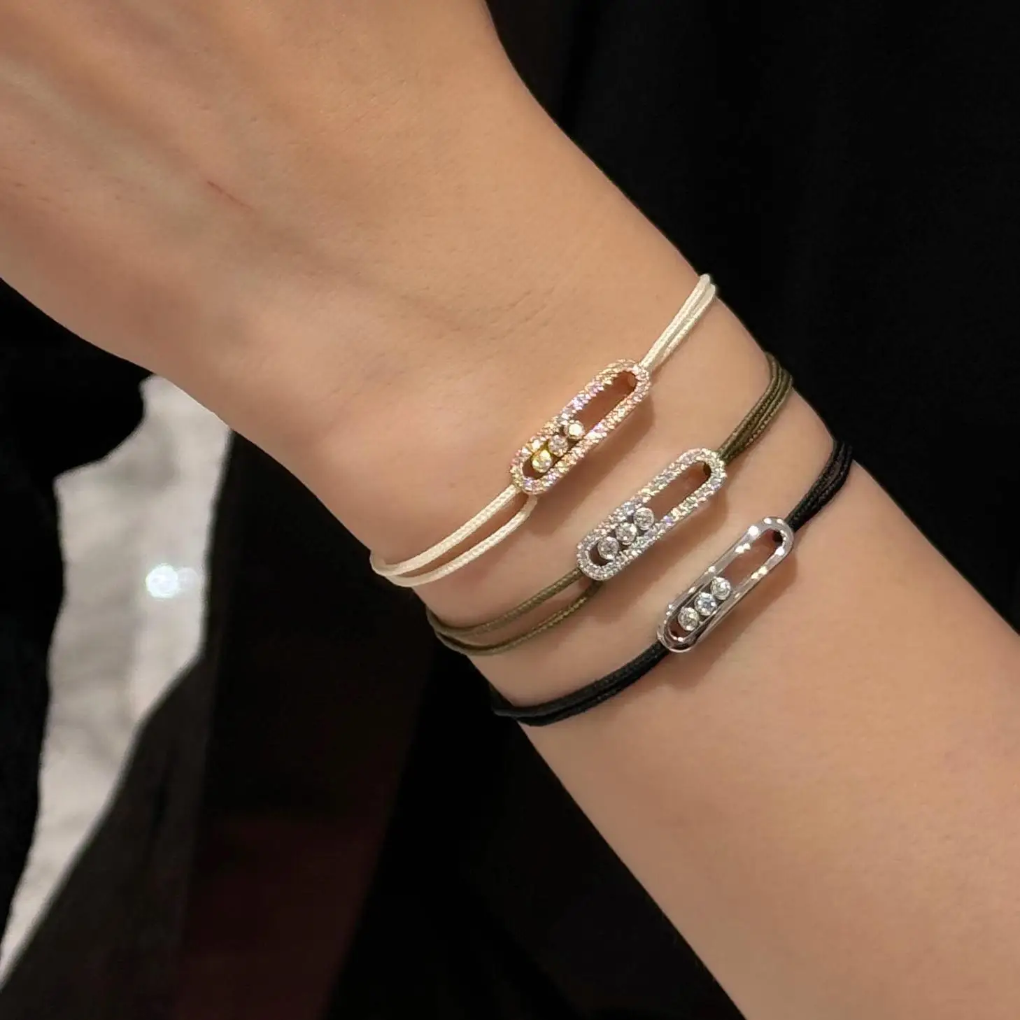 Unique Design CARE Diamond Rope Loop Women's Bracelet 925 Silver Movable Stone Various Combinations Elegant And Minimalist Gifts