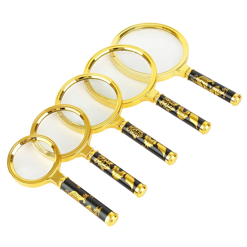 5X-10X Magnifying Glass Golden Dragon Handle Magnifier Mini Pocket Handheld Microscope Reading Jewelry Loupe Magnifiers