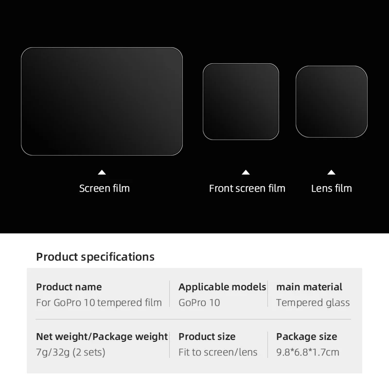 Protetor de tela de vidro temperado para gopro 10 câmera lente película protetora acessórios da câmera ação 2 conjunto
