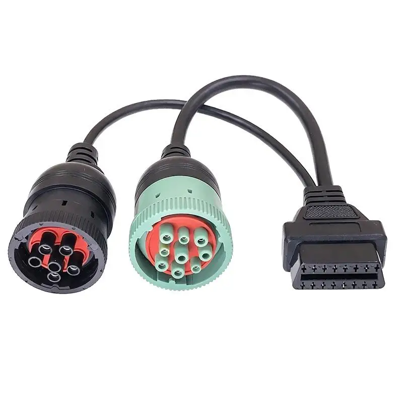 【CMO】1Pcs 16 Pin Cable SAE J1708 CAN J1939 Connector OBD2 Truck Diagnostic Tool OBD To OBD2 6 Pin 9 Pin For Cummins Deutsch