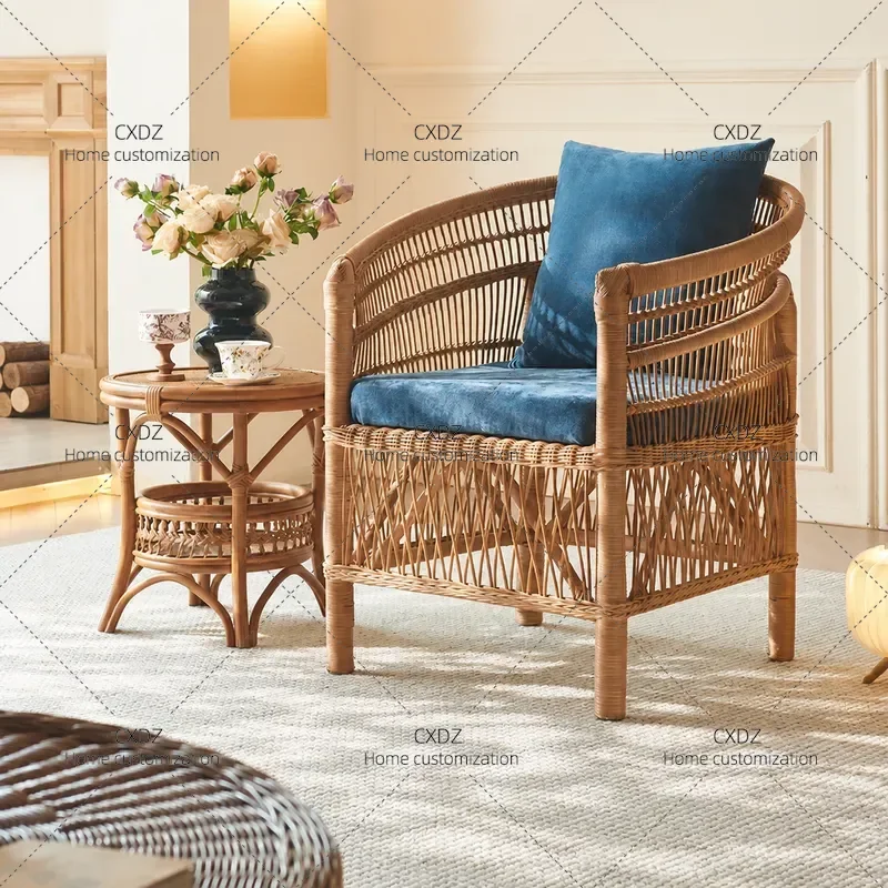Wabi Sabi Style Leisure Single Chair Rattan Sofa for Living Room Home Homestay Balcony Side Combination Seating Furniture