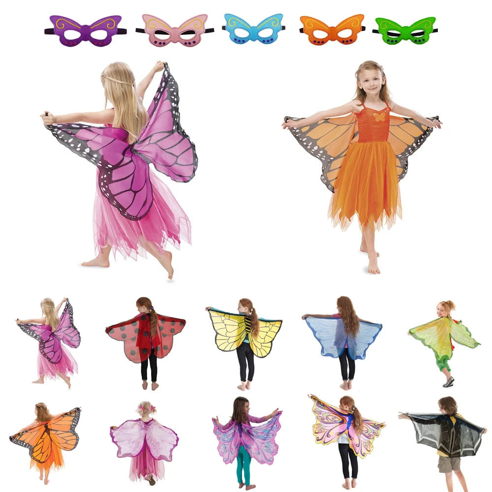 Kids Butterfly Costume Girl Fairy Butterfly Wings Chiffon Blue Pink Purple Halloween Costume