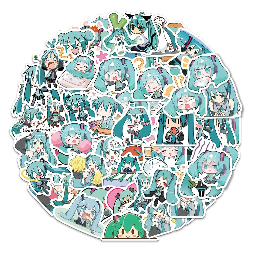 65Pcs Kawaii Chibi Hatsune Miku Stickers Pack Anime Luggage Decal Laptop Suitcase Skateboard Phone Fridge Waterproof Stickers