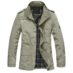 Chaqueta larga informal de gran tamaño para hombre, abrigo Bomber de negocios, cortavientos fino, Parka holgada, talla grande, primavera y otoño, M-5XL