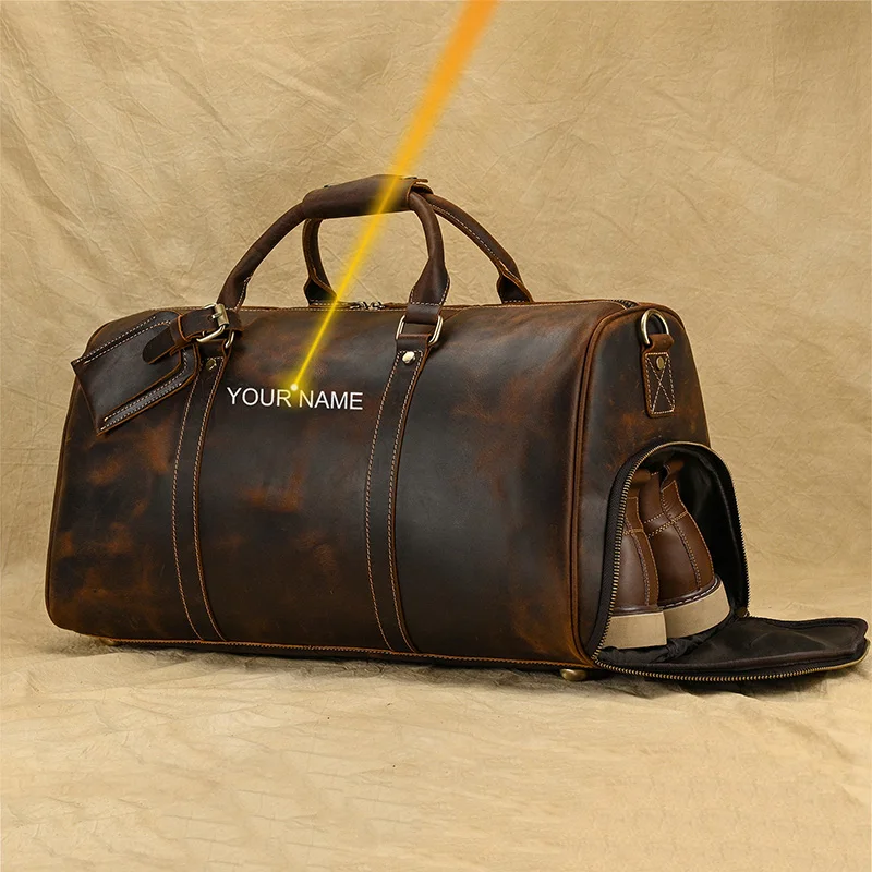 Luufan-Bolsa de equipaje de viaje de cuero genuino para hombre, bolso de mano de gran capacidad, Estilo Vintage, ideal para fin de semana