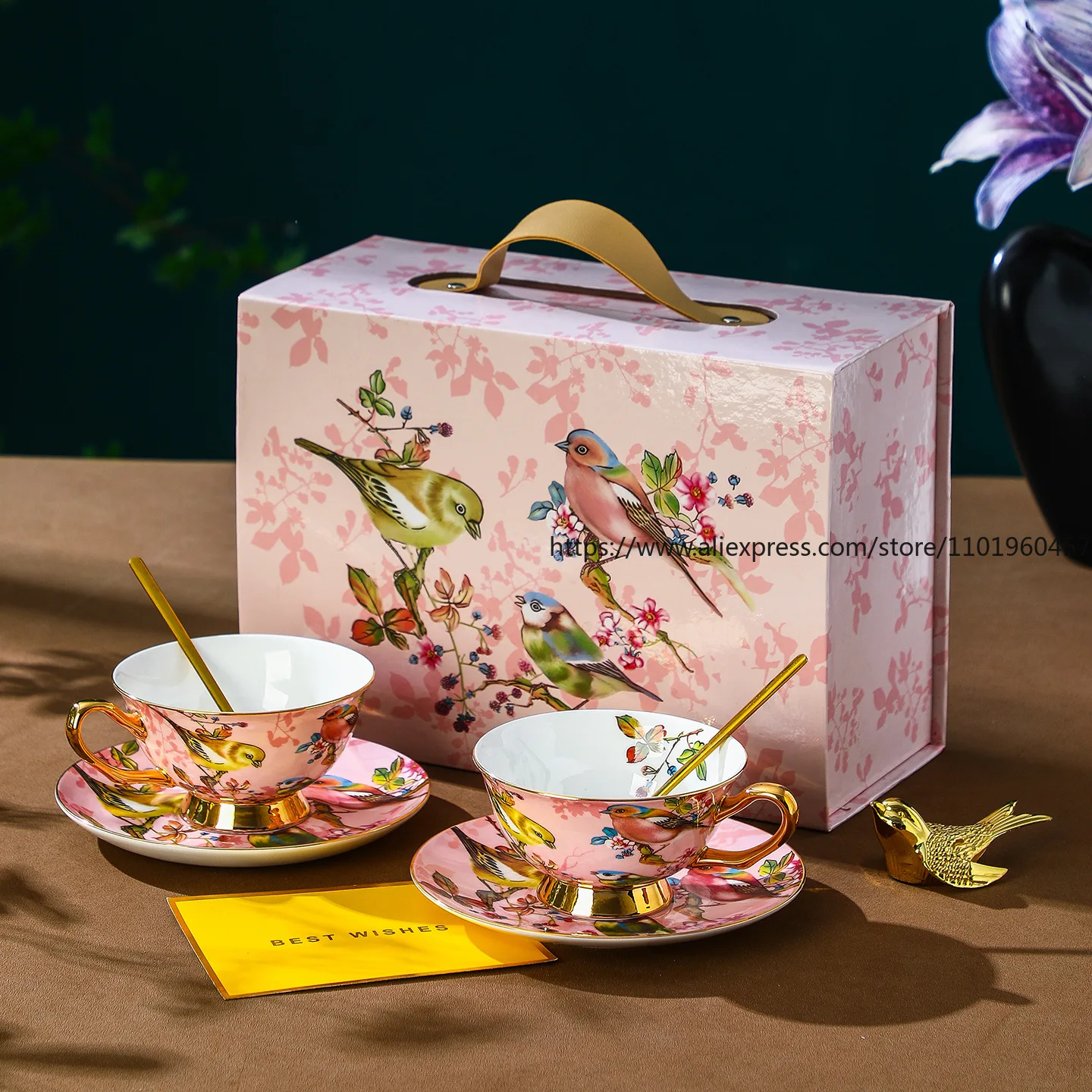 

European Bone China Floral & Bird Coffee Cup Set Gift Box Premium Exquisite Vintage British Afternoon Tea Set Gift