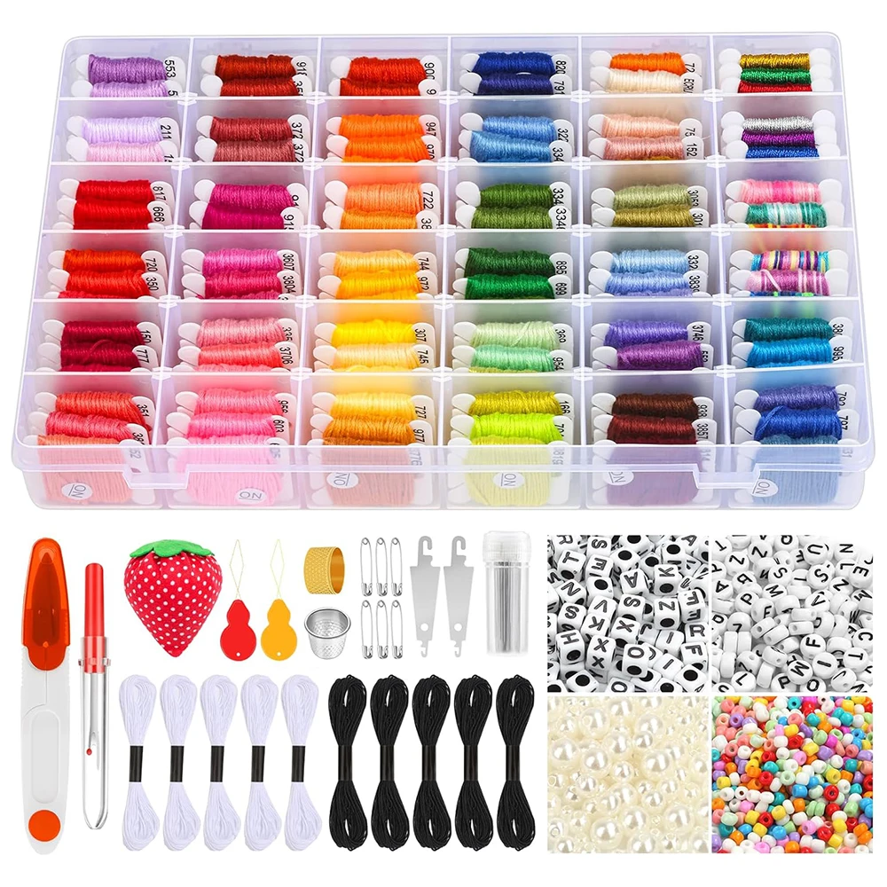985Pcs Bracelet Making Kit Friendship Bracelet 110 Skeins Embroidery Floss Cross Stitch Thread 830 Beads 45Pcs Embroidery Tools
