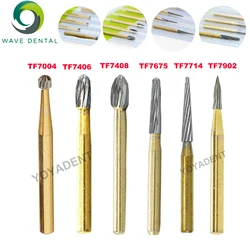 WAVE Dental Burs Tungsten Carbide Burs Gold Plated Trimming and Finishing 12 Bladed TF Series For High Speed Handpiece 5pcs/Pack