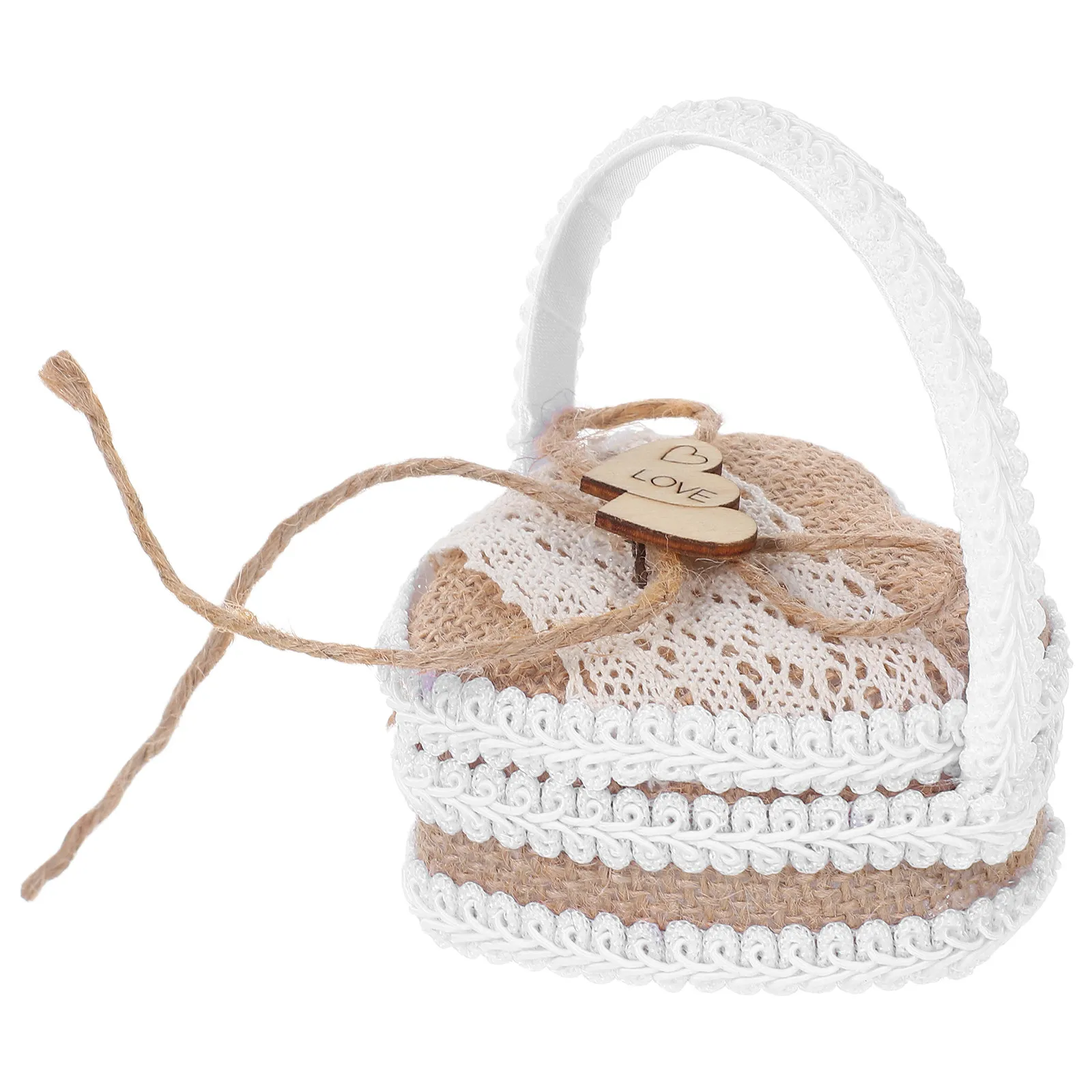 

Handmade Burlap Ring Box Rustic Wedding Ring Holder Flower Bearer Small Portable Wedding Pillow Jewelry Box for Ceremony