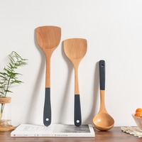 3/5 Pcs Long Handle Wooden Cooking Kitchenware Set Non-stick Anti-scalding Kitchen Spoon Spatula Set Reusable