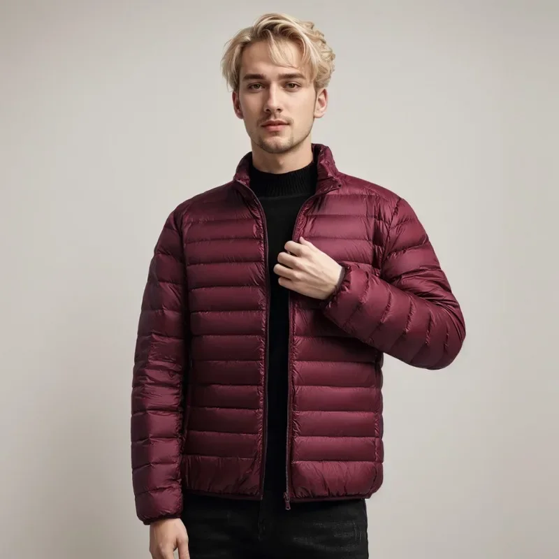 Jaqueta puffer masculina para todas as estações, pato branco, portátil, leve, à prova d'água, casual, ultraleve, casacos masculinos 2024