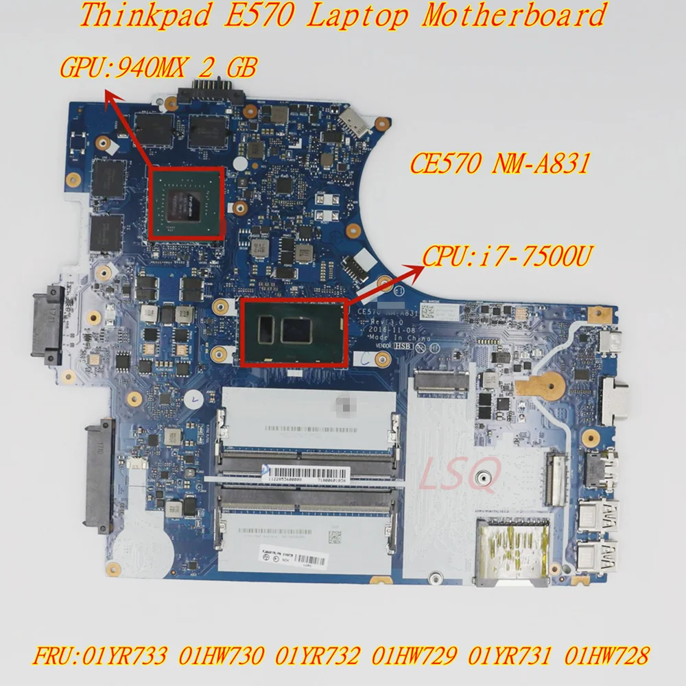 For Lenovo Thinkpad E570 E570C Laptop Independent Graphics Motherboard i7-7500U 01YR733 01HW730 01YR732 01HW729 01YR731 01HW728