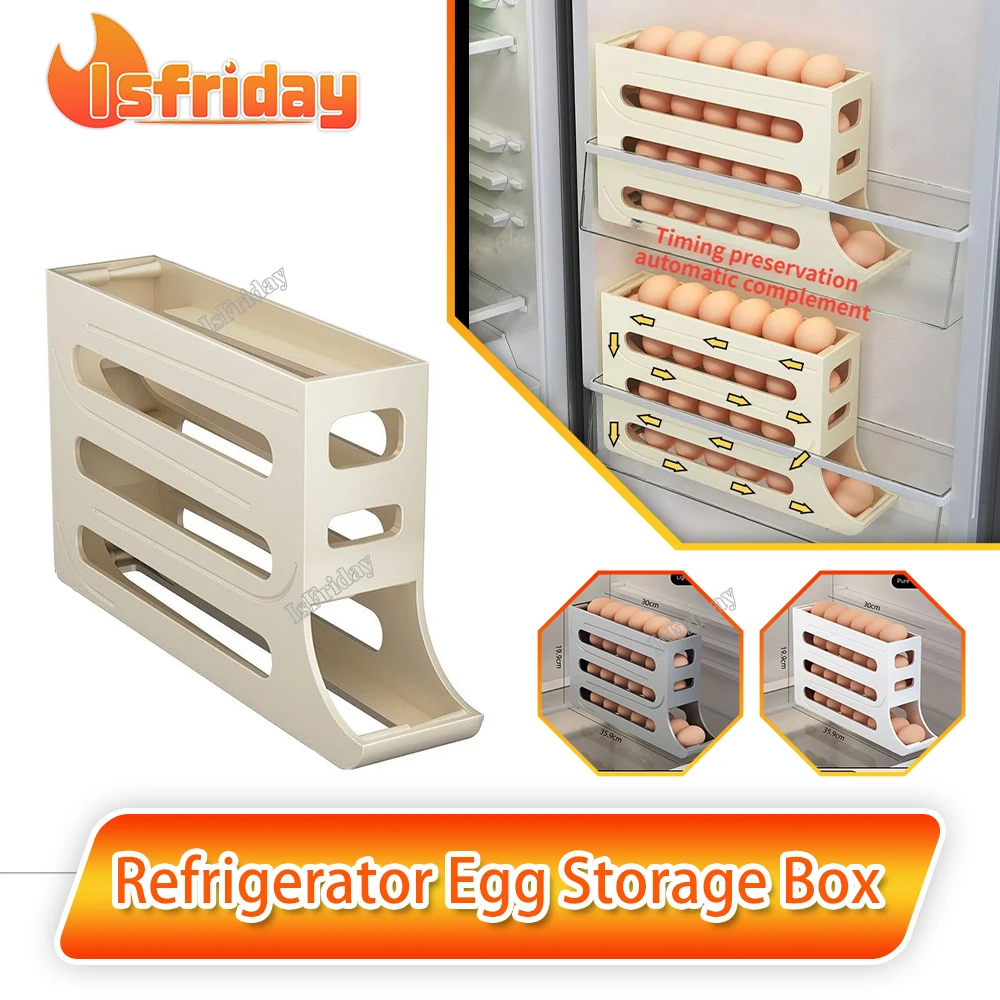 

Large capacity four layer automatic egg rolling machine kitchen countertop egg tray fresh-keeping box Storage Refrigerator