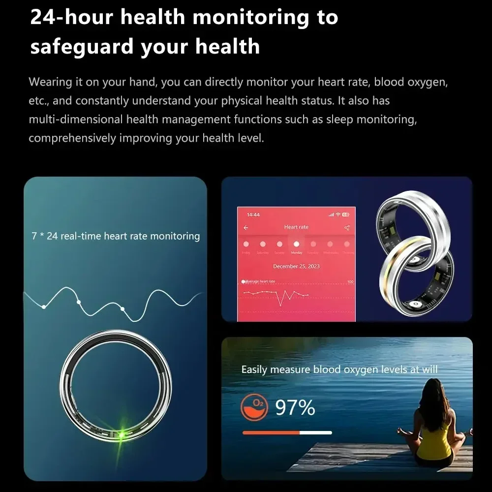 New Multifunctional Healthy Smart Ring, Heart Rate Blood Oxygen Sleep Monitoring Photo Control Sport Digital Ring For Men Women