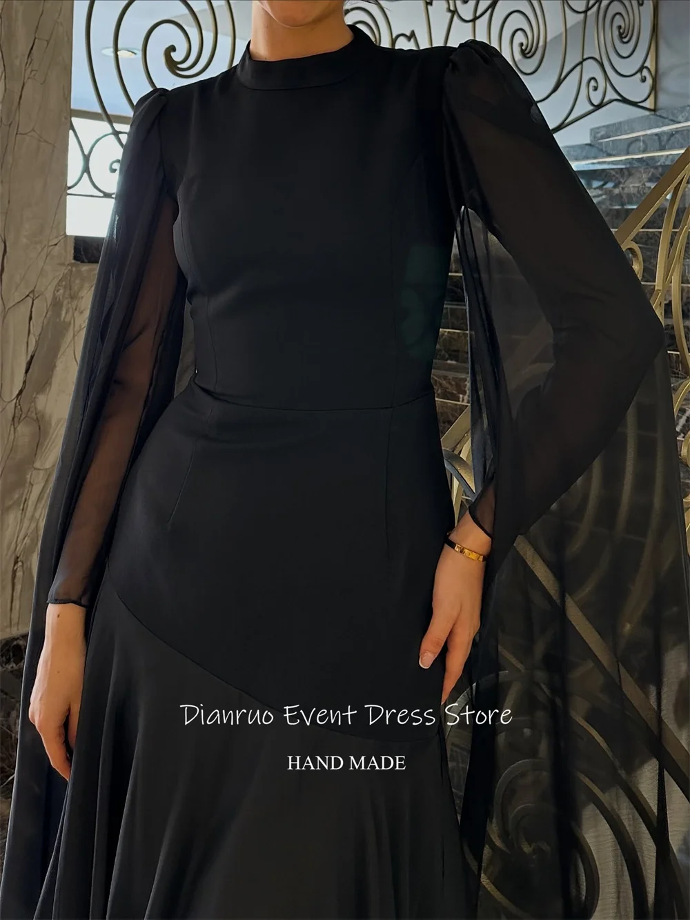 Dianruo pure manches longues robe de soirée col haut fluide haute qualité robes de soirée une ligne robes de soirée de luxe 2025 personnalisé