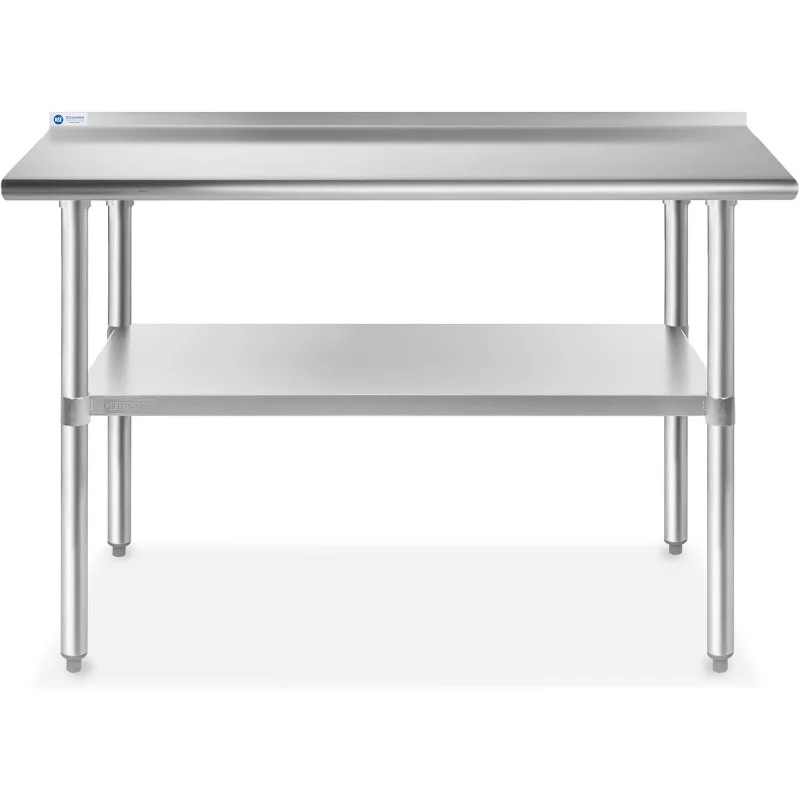 GRIDMANN Stainless Steel Kitchen Prep Table 72 x 30 Inches with Backsplash & Under Shelf, NSF Commercial Work Table