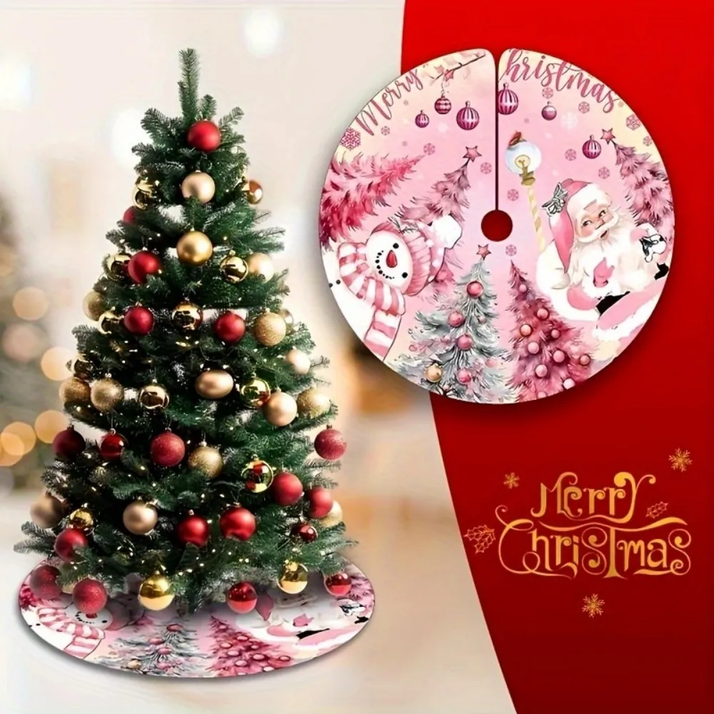 VIKAMA Charming Pink Snowman And Santa Claus Christmas Tree Dress - Machine Washable, Home Decoration For Holiday Parties