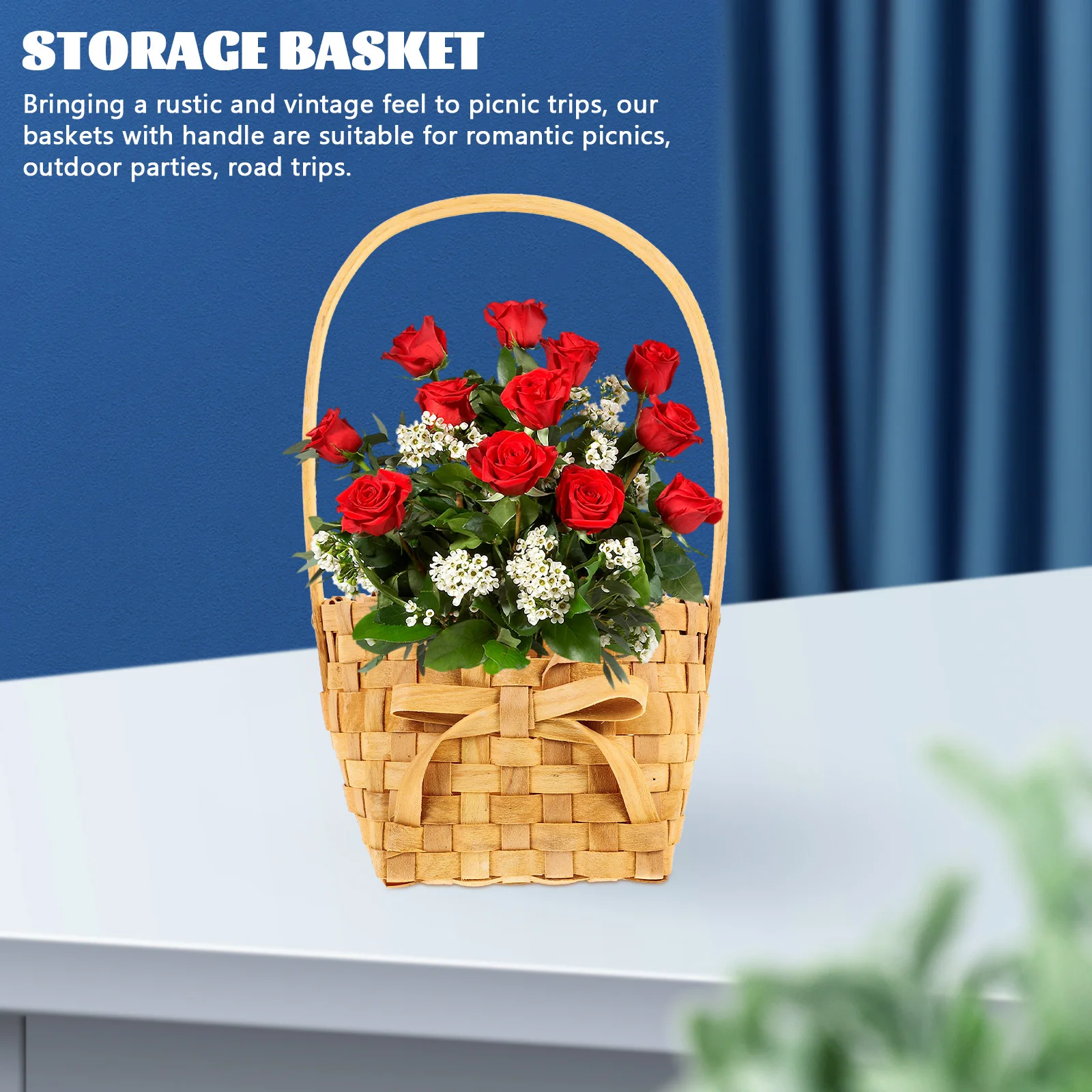 

Hand Woven Basket with Handle Portable Storage Basket for Picnic Party Outdoor Gathering Vintage Style Fruit Bread Snacks Holder