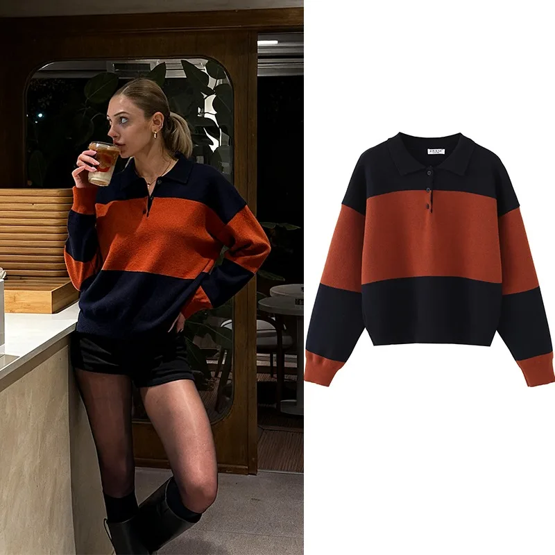 

CharmChant Polo Striped Kintted Pullover Women Cozy Sweater Knitwear Jumper Long Sleeve Tops Pullovers Fall Clothes Woman 2025
