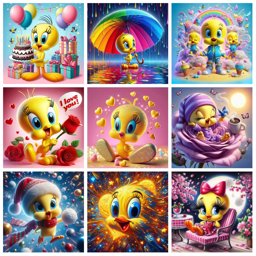 Tweety Bird-Kit de pintura de diamante de dibujos animados, canario amarillo, Looney Tunes, arte de punto de cruz artesanal, manualidades de diamantes de imitación, regalo de decoración del hogar