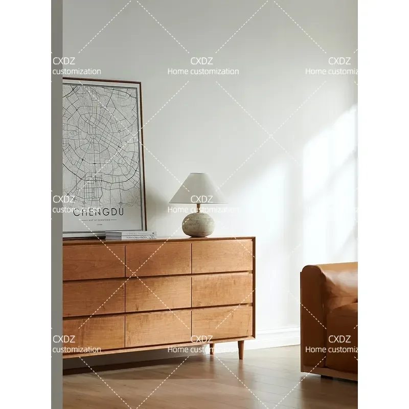 Nordic Japanese Style Cherry Wood Solid Wood Nine Drawer Chest Bedroom Storage Cabinet Simple American Dresser All Solid Wood