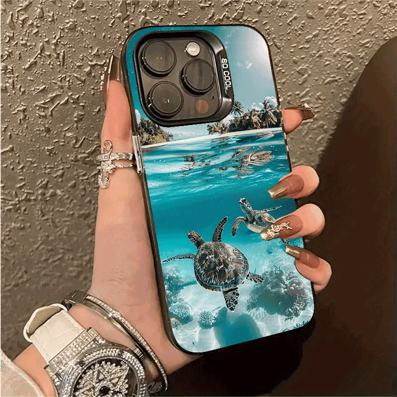 

Turtle print phone case for iPhone 16 15 14 13 12 11 Pro/ Max/Plus shock-proof rear cover anti-fingerprint