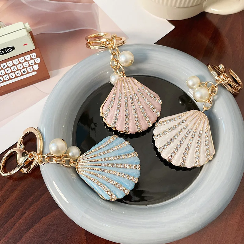 XDPQQ fashion ocean style new pearl shell shape scallop key chain pendant oil drop alloy key chain women's bag decoration