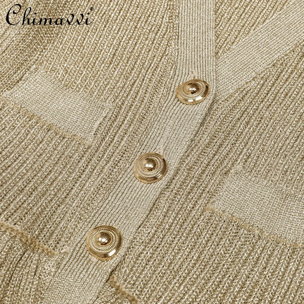 High-End Knitted Dress Spring and Autumn New Fashion Bright Silk Slimming V-Neck Long Sleeve Short Elegant Lady Knitted Dress