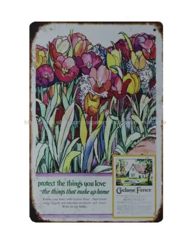 Cyclone Fence flower tulip metal tin sign modern kitchen wall decor