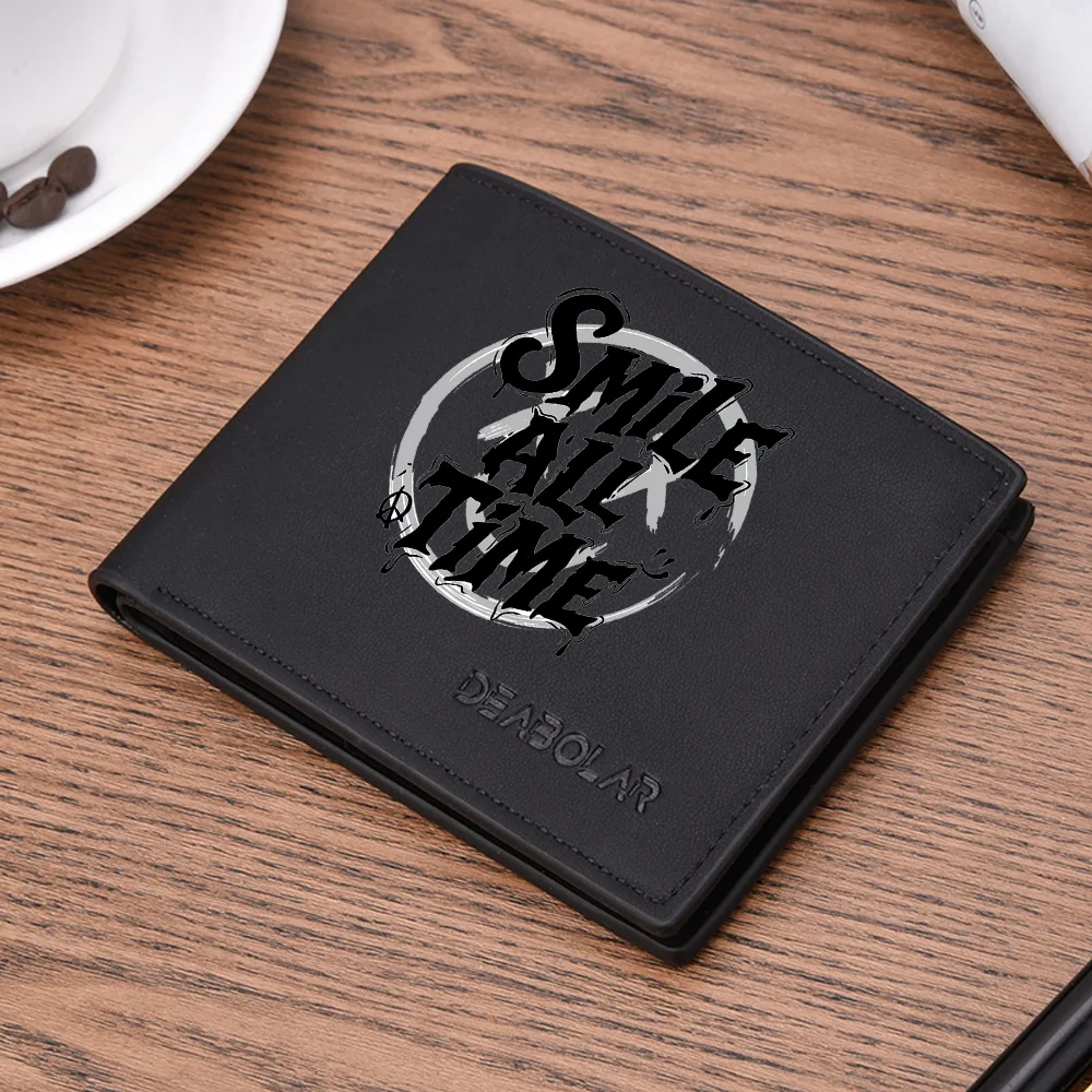 Men's Double-Layer Wallet Black PU Leather with Letter Print Credit Card Holder Short Style Men's Purse