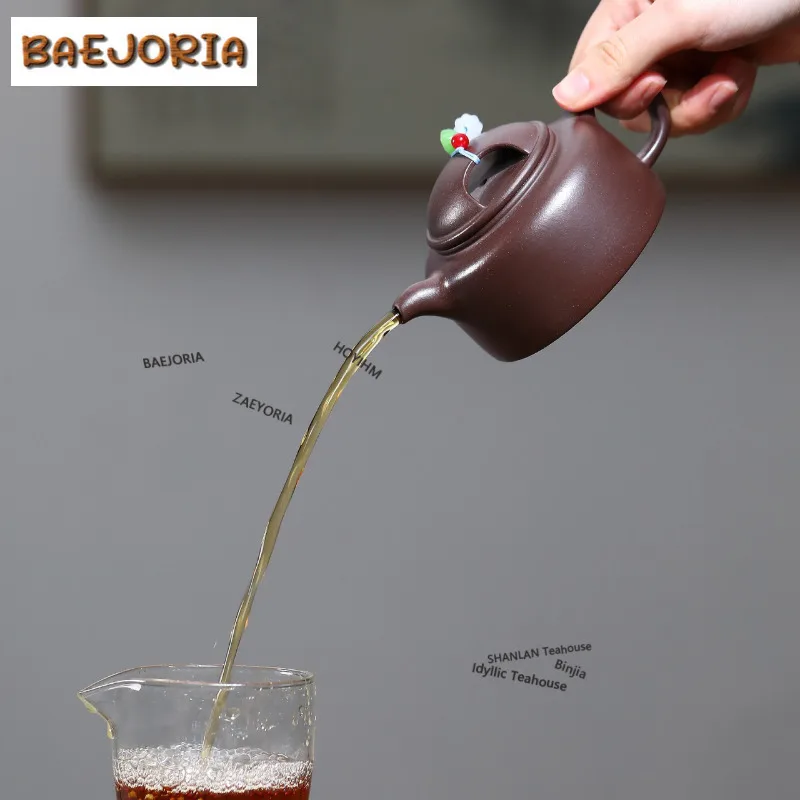 210ml Antique Yixing Purple Clay Teapots Handmade Cattle Lid Pot Raw Ore Purple Mud Kettle Zisha Tea Set Collection Ornaments