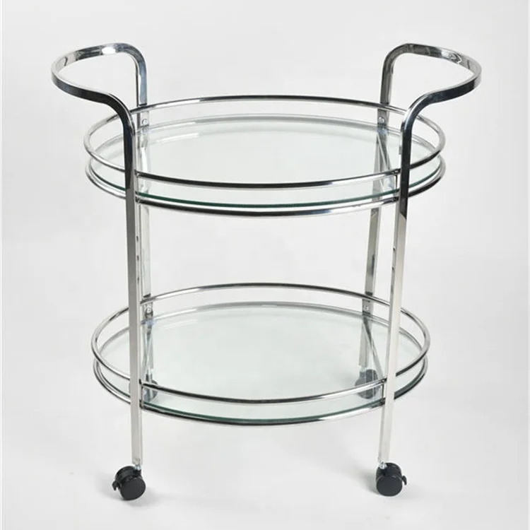 Luxury Silver Metallic Glass Bar Trolley Serving Wine Trolley Stainless Steel Beverage Trolley Hotel Restaurant Wedding Party