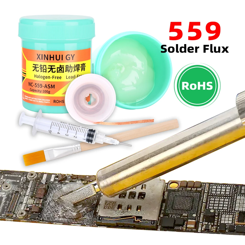 100g NC-559-ASM Lead Free Solder Flux Paste Kit 4 Pieces with Needle Brush BGA Soldering Rework Flux