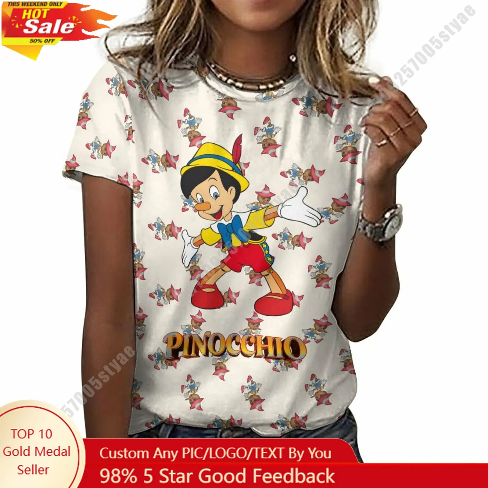 

Pinocchio T Shirt Disney Cartoon Custom Your Own Cotton Tee Personalized Photo Text Print Casual Street Style Short Sleeved Top
